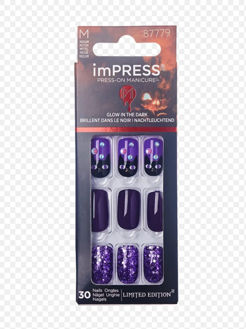 ImPRESS Spooky Purple Cat Glitter Press-On Nails